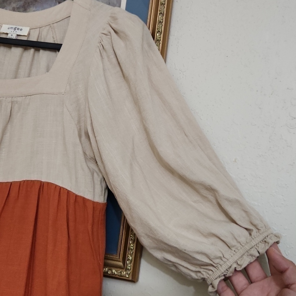 Umgee Colorblock Tiered Dress Cottagecore Farmhouse Bohemian Coastal Medium - Picture 5 of 9